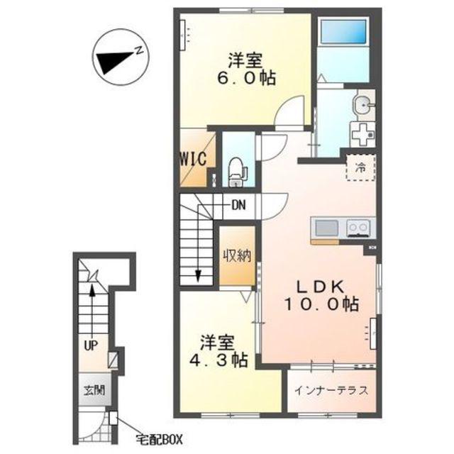 東田中アパート(2LDK/2階)の間取り写真