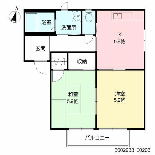 バリュージュ富の原E棟(2K/2階)の間取り写真