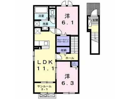LOTTIE伊那II(2LDK/2階)の間取り写真