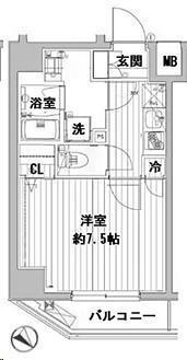 メイクスデザイン門前仲町II(1K/10階)の間取り写真