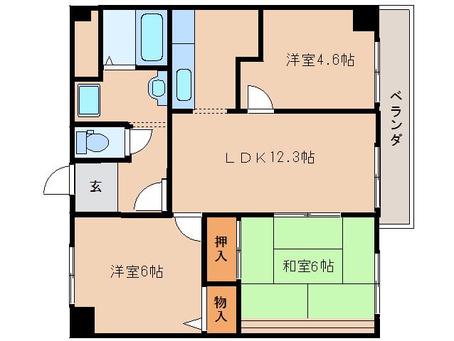 カーサフラッシュナカイ(3LDK/6階)の間取り写真