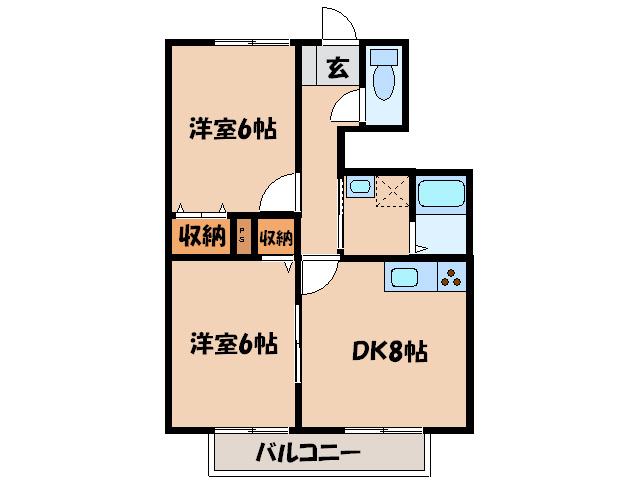 ソレジオ伊賀A棟(2DK/1階)の間取り写真