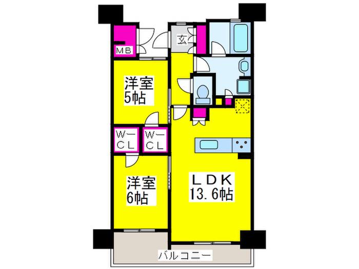 サンメゾン三国ヶ丘ゲート(2LDK/10階)の間取り写真