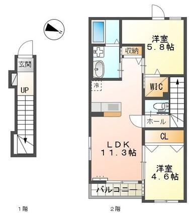 曽根崎町アパート(1LDK/2階)の間取り写真