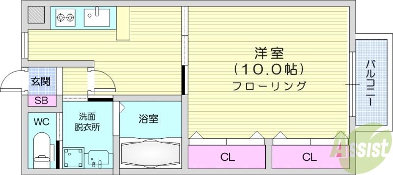 プランドール金剛沢(1DK/2階)の間取り写真