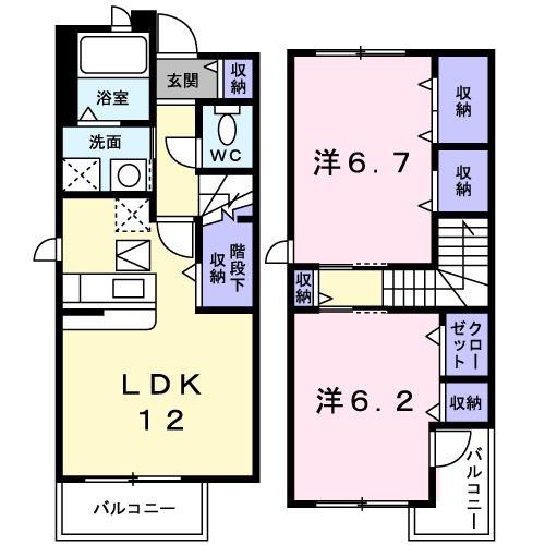 ルネッサ飛鳥(2LDK/1階)の間取り写真