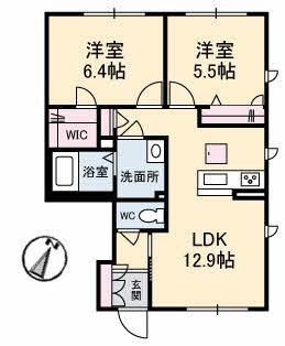 シャーメゾン中府(2LDK/1階)の間取り写真