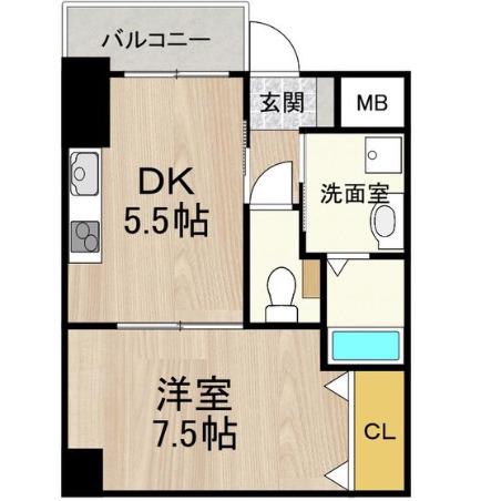 フロンティアタワー九条III(1DK/11階)の間取り写真