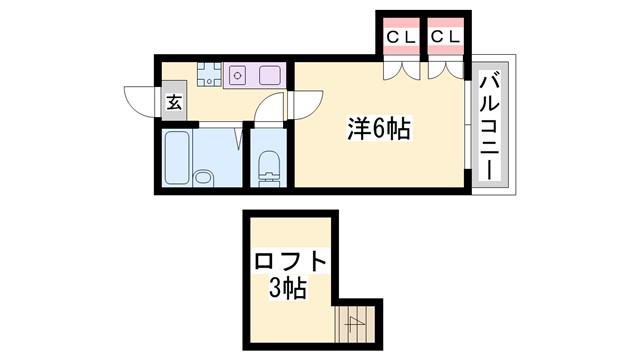 ボンジュール西明石(1K/1階)の間取り写真
