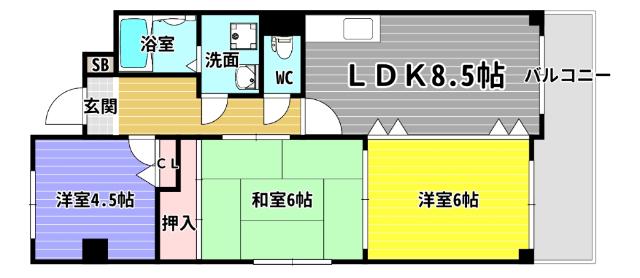 ドーム1番館(3LDK/6階)の間取り写真