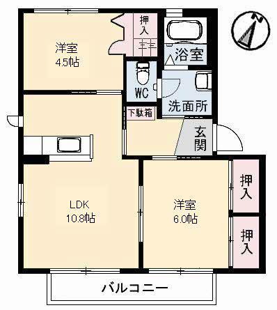 ハミングバードE(2LDK/1階)の間取り写真