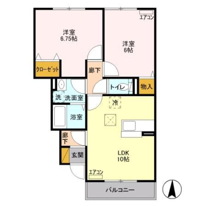 プリムヴェール上並榎B(2LDK/1階)の間取り写真