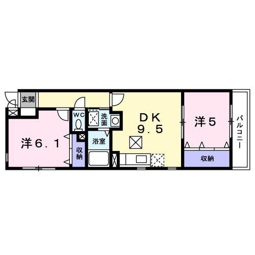 ボヌール(2DK/1階)の間取り写真