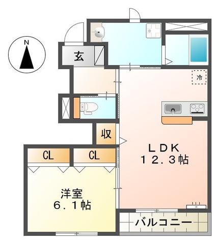 クレッセント若林A(1LDK/1階)の間取り写真