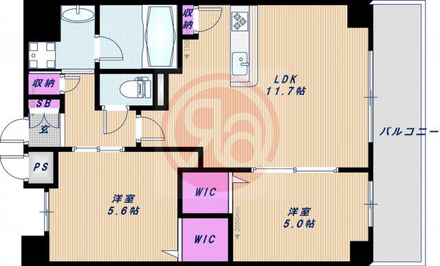 グランデカワノ真田山(2LDK/6階)の間取り写真