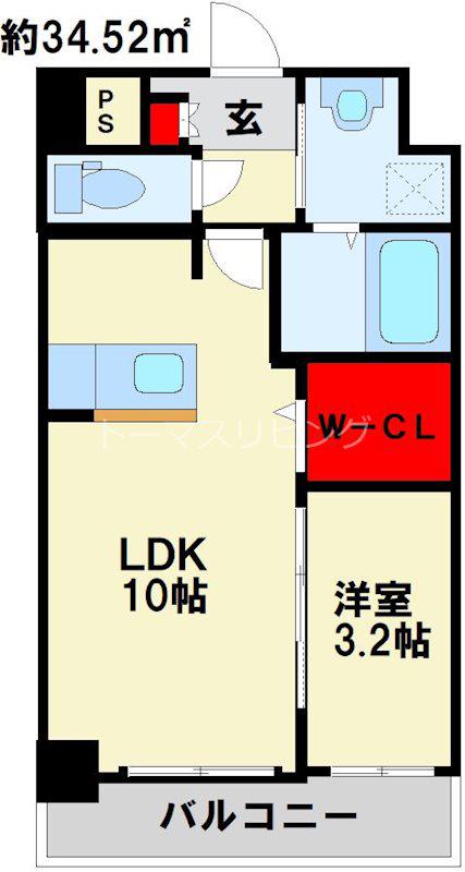 エンラージ・タワー(1LDK/2階)の間取り写真