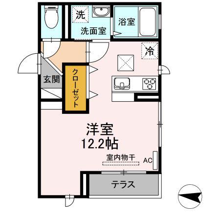 ツインテラスXI(ワンルーム/1階)の間取り写真