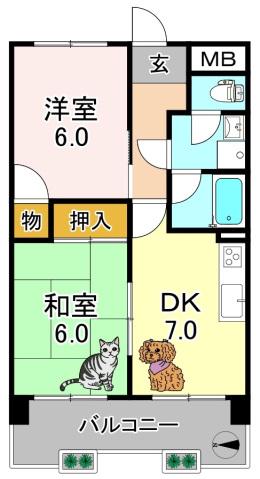 白鷺パークサイドハウス(2LDK/5階)の間取り写真