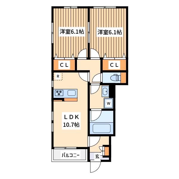 サン オットー ヒルズ C(2LDK/1階)の間取り写真