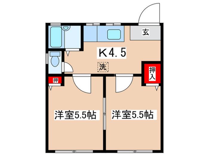 アーバン生田(2K/1階)の間取り写真