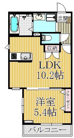 LUCIANNA イースト(1LDK/2階)の間取り写真