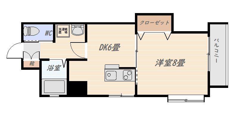 フォンス加治屋町(1DK/2階)の間取り写真