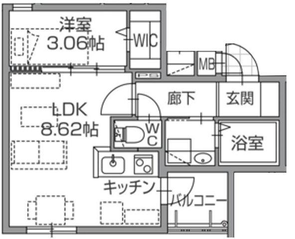ラクラス南福岡サウス(1LDK/2階)の間取り写真