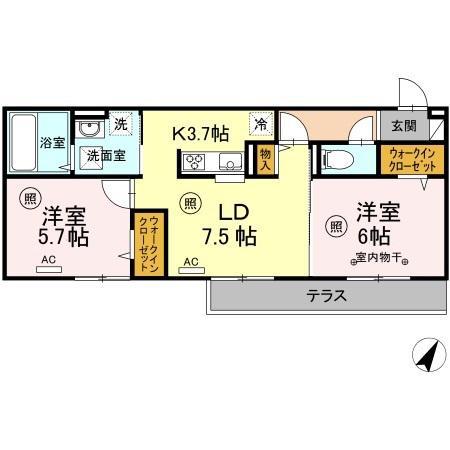 ヒルズライフ AB(2LDK/1階)の間取り写真