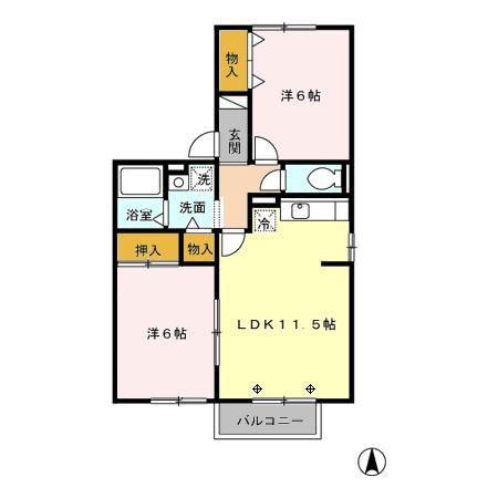 カーサ向山(2LDK/2階)の間取り写真