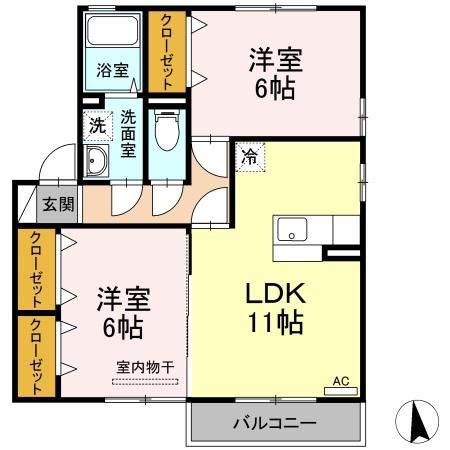 ジュネス椿B(2LDK/2階)の間取り写真