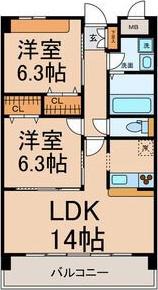 プレミアム御影(2LDK/2階)の間取り写真