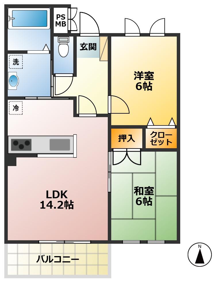 シルフィッドII(2LDK/1階)の間取り写真