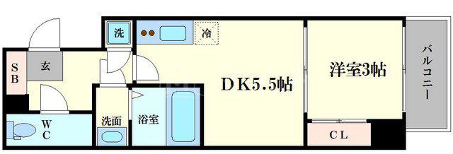 セレニテ本町REFLET(1DK/2階)の間取り写真