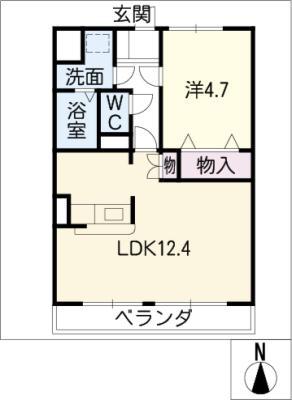 CASA DUO サウス(1LDK/2階)の間取り写真