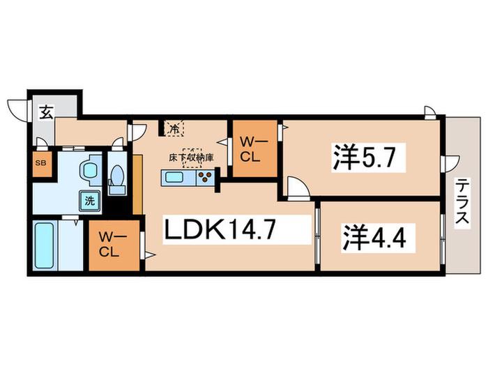 D-ROOM文の里(2LDK/1階)の間取り写真