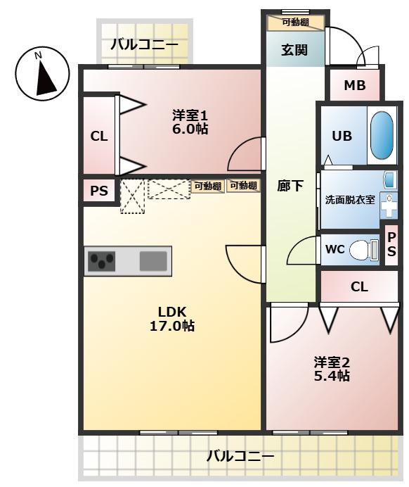 第二稲熊ビル(2LDK/1階)の間取り写真
