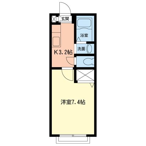 フライハイト(1K/2階)の間取り写真
