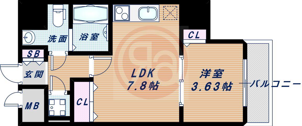 大阪プレステージアコモデーション(1DK/9階)の間取り写真