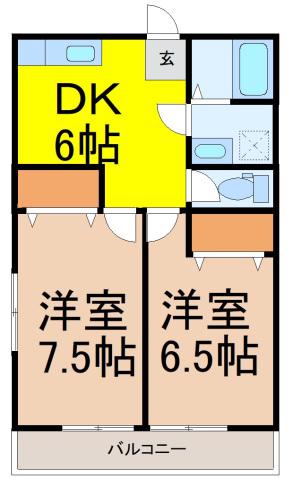 こだまが丘ハイツ IIA(2DK/1階)の間取り写真