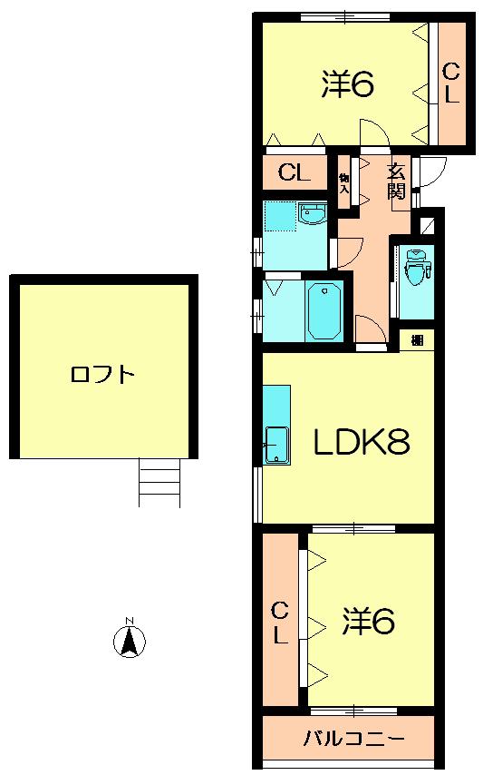 バートンハウス西大寺北町(2LDK/2階)の間取り写真