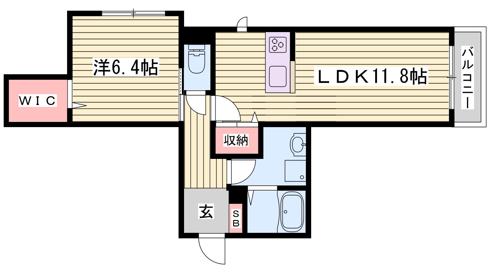 リメインらかんW棟(1LDK/2階)の間取り写真