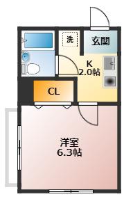 リバティ常盤台(1K/2階)の間取り写真