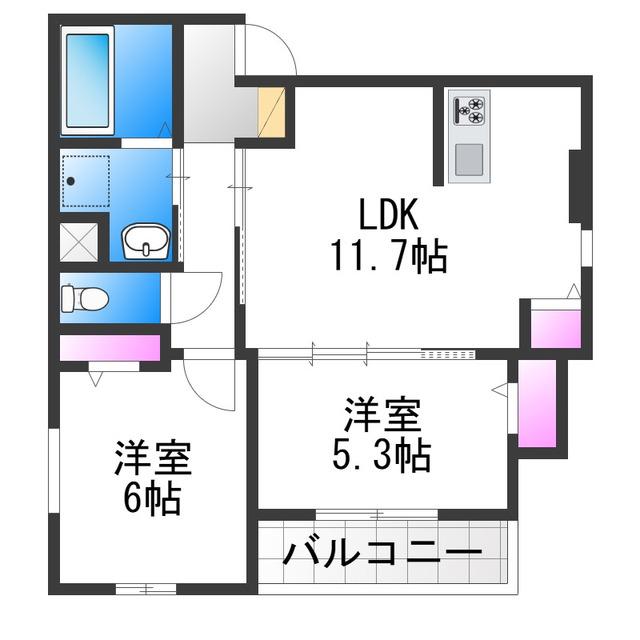 K1山之内(2LDK/1階)の間取り写真