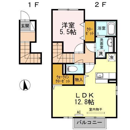 グランツ松島D(1LDK/2階)の間取り写真