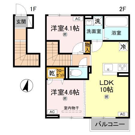 リアン平松 B棟(2LDK/2階)の間取り写真