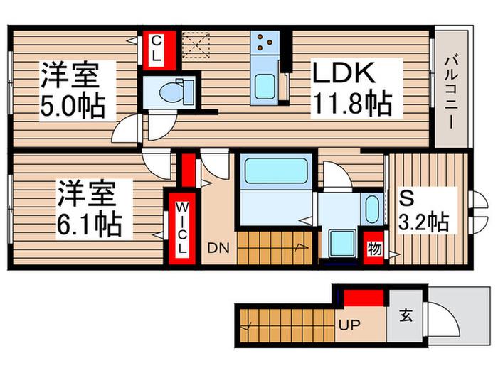 イーストヒルズA(2SLDK/2階)の間取り写真