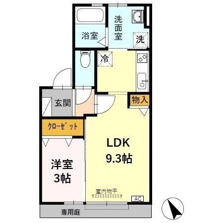 HOUSEたんぽぽ(1LDK/1階)の間取り写真