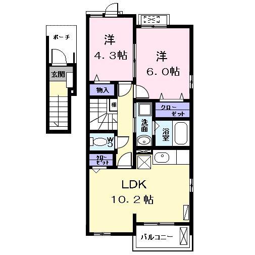 フローラル大野木(2LDK/2階)の間取り写真