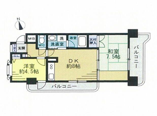 朝日プラザエザース中央II(2DK/9階)の間取り写真