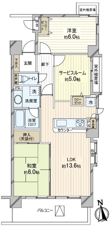 リブゼ横浜サザンコート(2SLDK/3階)の間取り写真
